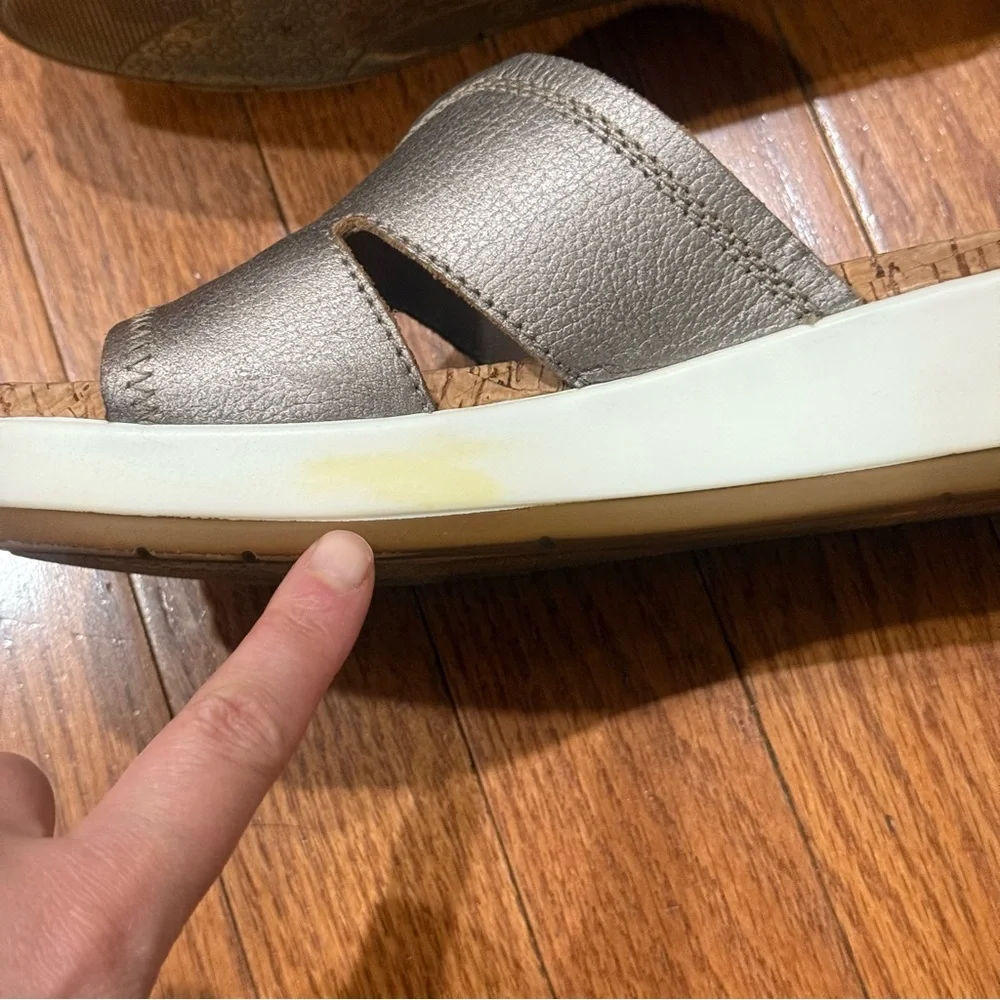 Pikolinos Women’s 35 4-5 Metallic Leather Wedges Slides Sandals Gold Silver Boho - Picture 12 of 12